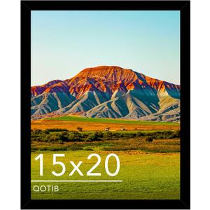 15x20 Picture Frame Black for Wall Mounting, Horizontal and Vertical Formats for Wall Hanging, Wood 15x20 Frame, Black, 1 Pack
