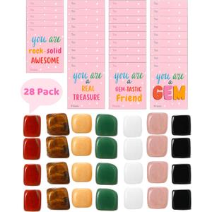 QianCannaor Valentines Day Gifts for Kids Classroom  28 Pack Non-Candy Valentines with Crystals & Gemstones, School Valentine Exchange Cards, Educational Classroom Party Favors for Boys & Girls