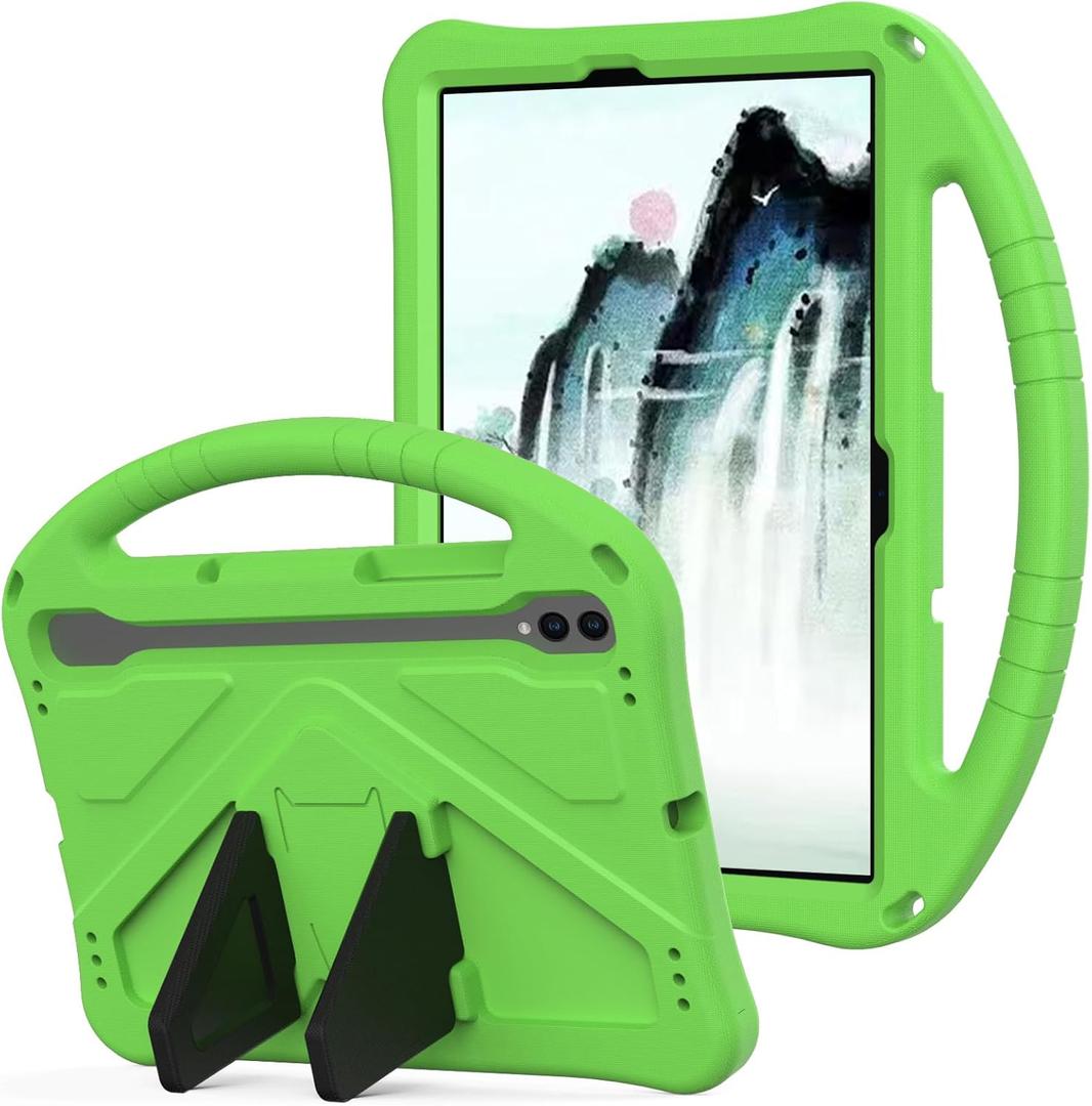 YRH for Samsung Galaxy Tab S10 Lite/Tab S10 FE/Tab S9 FE (10.9-in.), Kids EVA Foam Child Tablet Case, Portable Hand Grip & Multi-Angle Stand Cover, Green