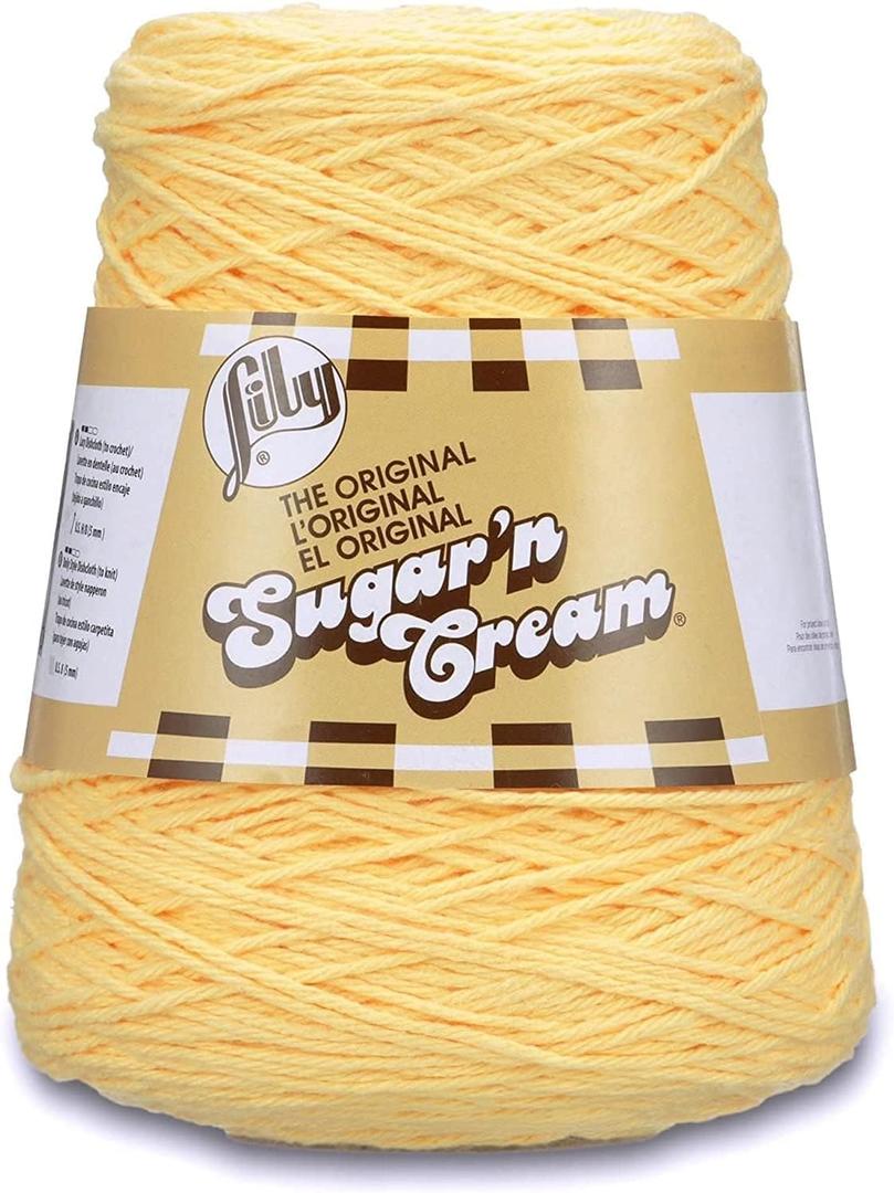 Lily Sugar'n Cream Cone Cotton Yarn for Dishcloths, Yellow #4 Worsted Yarn, 100% Cotton Cone Yarn for Crochet, Knitting, Dishcloths and Crafts, 674 Yards, 400g/14.11oz, 1-Pack