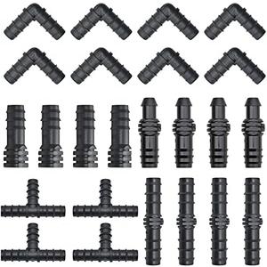 100PCS Drip Irrigation Fittings Kit, Kalolary 1/2 Inch Soaker Hose Connectors Irrigation Tube Fittings Water Hose Connector for 16mm Tube, Barbed Tees, Elbows, Couplings, End Plugs, Straight Barbs