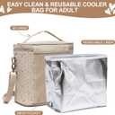 Lunch Bag for Women, Soft Linen Lunch bag with adjustable shoulder strap, Insulated Womens Lunch Bag for Work, Machine Washable Lunch Box with removable liner (Black Small Dots)