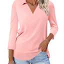 TICTICMISS Womens V Neck Polo Shirts 3/4 Sleeve Collared Tops Business Casual Summer Tops Trendy Loose L
