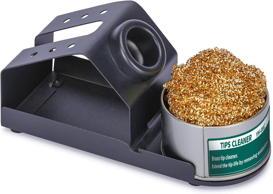 YIHUA D-2 Soldering Iron Holder, Heat-resistant Tip Cleaner with Brass Wool Tip Cleaner and Cleaning Sponge for Stable Soldering Iron Storage and Cleaning (Black)