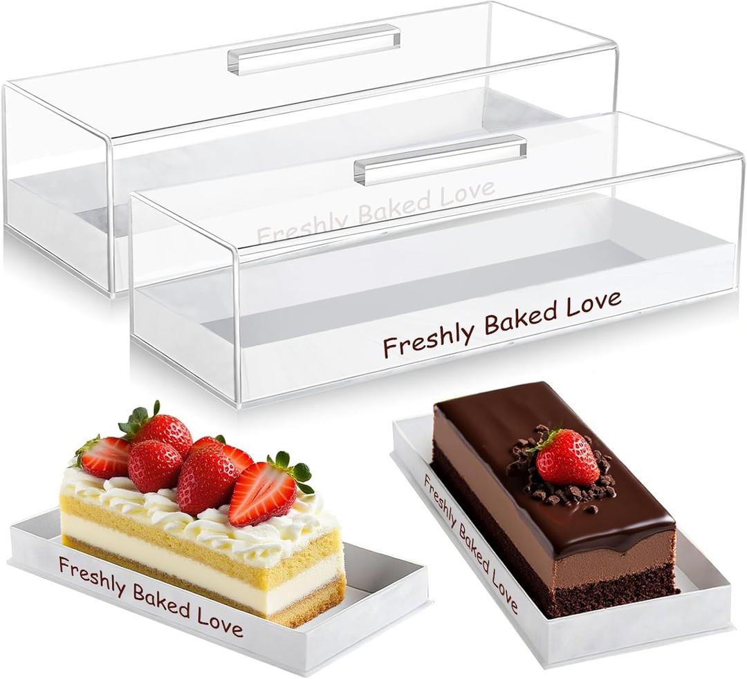 2 Pcs Rectangular Serving Tray with Lid,Elegant Dessert Display Stands, Rectangular Serving Tray for Kitchen, Party, Charcuterie,Cheese Board, Baking Gifts