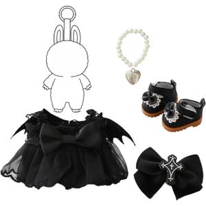 4 Piece Dress Set for Monster Dolls 2025 Halloween Gothic Costume Rock n Roll Style Black Lace (No Doll) (Black Shoe Set)