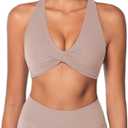 Sunzel Women's Sports Bra Criss Cross Back Yoga Crop Top with Removable Pads Double Lined V Neck Wirefree Padded Workout Bra (Beige, XS)