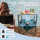 Folding Beach Table, Camping Table for Sand with Insulated Cooler Storage & 4 Cup Holders, Portable Pop Up Picnic Table, Lightweight Side Table for Outdoor, 19x19x24 inches