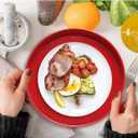 Round Solid Wood Serving Tray, Non-Slip Tea Coffee Snack Plate Food Meals Serving Tray with Raised Edges for Home Kitchen Restaurant(10.6inch,Red)