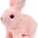 Hopearl Hopping Rabbit Interactive Electronic Pet Plush Bunny Toy with Sounds and Movements Animated Walking Wiggle Ears Twitch Nose Gift for Toddlers Birthday, Pink, 7''