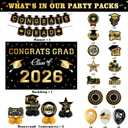 Graduation Decorations 2026 Gold Themed Set, Congrats Grad Banner Class of 2026 Backdrop Balloons and Streamers Kit High School and College Graduation Party Supplies