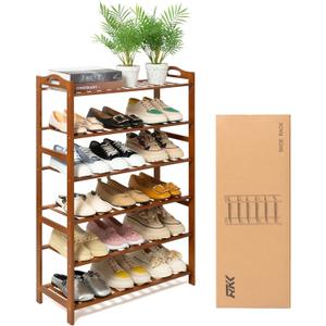Shoe Rack for Front Foor Entrance, Bamboo Shoe Rack for Closet Shoe Organizer Closet Organizers and Storage Shelves (Brown, 6 Tier)