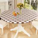 Smiry Round Picnic Tablecloth, Elastic Waterproof Fitted Vinyl Tablecloths for 36"-44" Tables, Flannel Backed Buffalo Plaid Table Cover for Dining, Camping, Outdoor, White and Brown