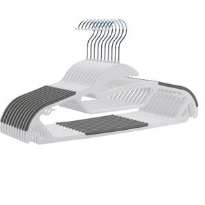 10 Pack Plastic Clothes Hangers Non-Slip | 0.2" Thickened Shirts Hanger Space Saving, Coat Pants Hangers with 360 Swivel Silver Hook for Closet Wardrobe Storage (white Anti-slip Strip)