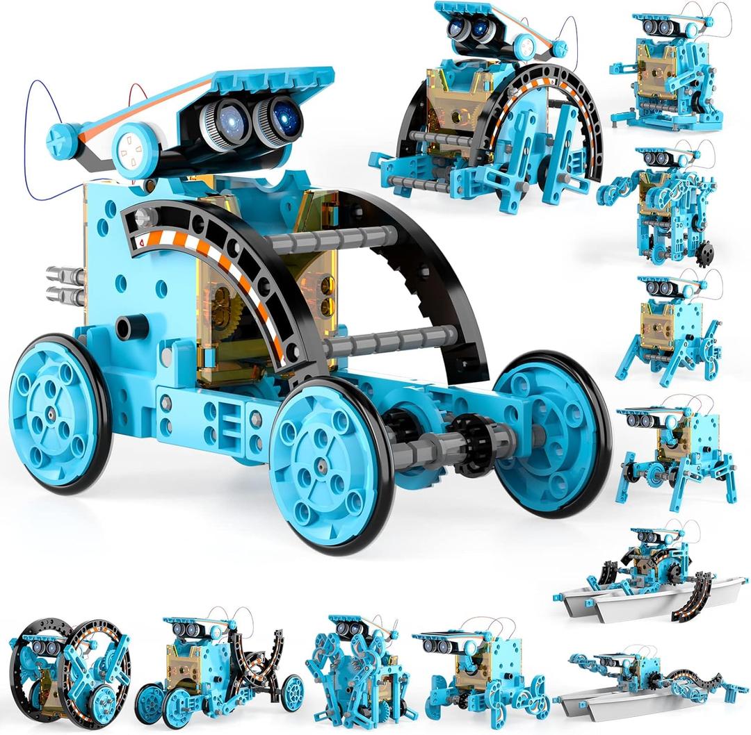 Lucky Doug 12-in-1 STEM Solar Robot Kit Toys Gifts for Kids 8 9 10 11 12 13 Years Old, Educational Building Science Experiment Set Birthday for Kids Boys Girls (Blue)