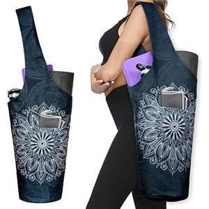 Yoga Mat Bag - Long Tote with Pockets - Holds More Yoga Accessories - Yoga Bag Fit Most Size Mats - Mandala Black Yoga Mat Carrier 37"x15.5"