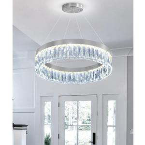 cenozo 23.6" 1 Ring Modern LED Dimmable Ring Chandelier Adjustable Round Crystal Chandelier for Dining Room Living Room Silver
