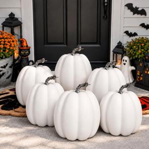 VioraWhite 6 Pcs Large White Pumpkins for Outdoor Porch Halloween Decor