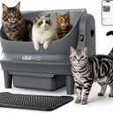 Self Cleaning Litter Box, Open Top 105L Automatic Litter Box for Multiple Cats, App Control, Safety Sensor, Anti-Pinch, Includes Mat & Liner - Gray