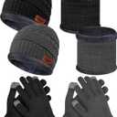 6 Pieces Kids Winter Hat Glove Scarf Sets Knitted Toddler Cap Beanie Touchscreen Mitten Neck Warmer for Boys Girls 5-14 Years (Black,gray)