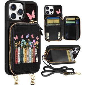 Shorogyt Leather Wallet Case Crossbody | RFID Blocking, Card Holder Slots, Designer, Book, Handbag, Purse, Phone Cases, with Lanyard