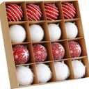 Christmas Tree Ball Ornament Set 12pcs 80mm/3.15inch Red White Glittering Shatterproof Foam Christmas Ball Ornaments Xmas Tree Decor Holiday Decoration