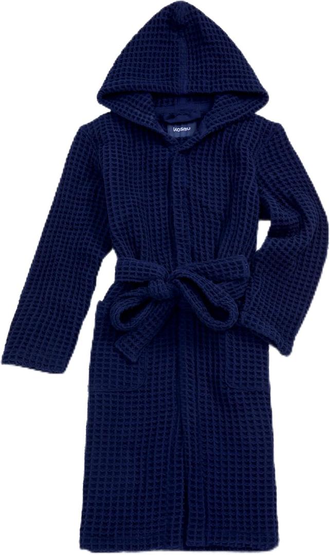 Luxury Organic Japanese Cotton Hotel & Spa Waffle Bathrobe for Men and Women (Hooded/Kimono) (Small-Medium, Hooded / Ocean Blue)