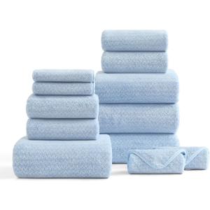 Ultra Soft Bath Towel Set,12 Piece (4 Bath Towels,4 Hand Towels,4 Washcloths) Family Bathroom Towels Set with Hanging Loop,Quick Dry Extra Absorbent Shower Towel for Bathroom,Hotel,Spa-Light Blue