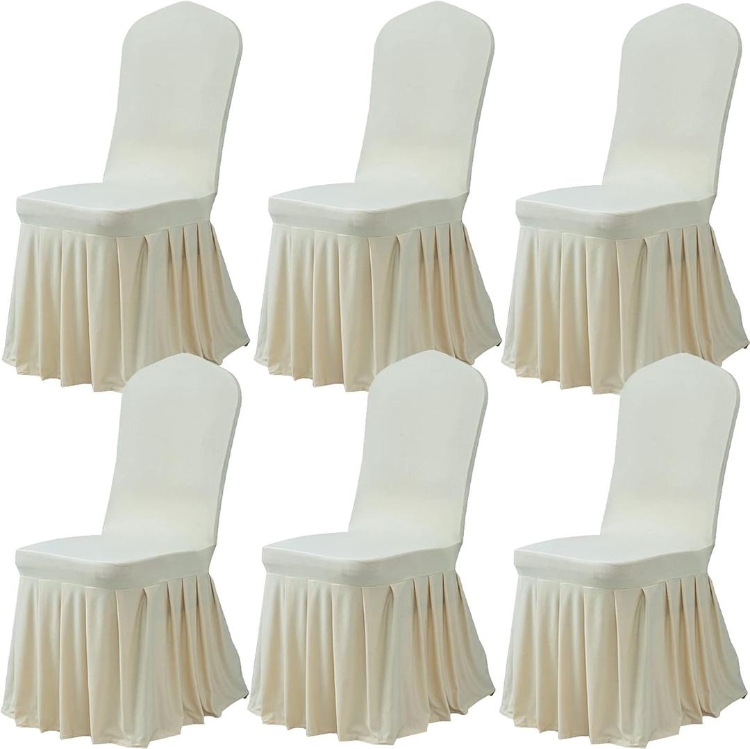 Dimatic Dining Room Chair Covers Set of 6, Stretch Parsons Slipcovers with Skirt Super Fit Spandex Chair Seat Protector Cover for Dining Room, Hotel, Ceremony (Ivory)