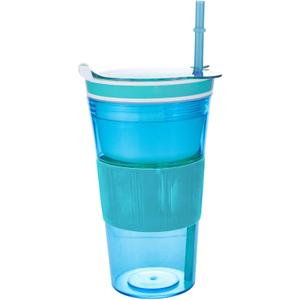 Portable Plastic Snack and Drink Cup for Adult, Teen Kid's Combo All-in-One Cereal and Milk Container for Breakfast On-The-Go with lids & Straw, 16 Oz