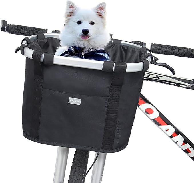 Bicycle Basket Dog Bike Handlebar Basket Front,Folding Detachable Quick Release Easy Install,Cycling Picnic Bag