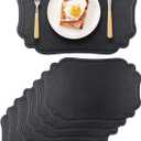 Black Placemats Set of 6 Reversible Faux Leather Place Mat Wipeable Heat Resistant Non Slip Anti Oil Waterproof Eco-Friendly Table Mats Patio Placemats for Dining Table