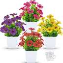 Der Rose 4 Pack Fake Plants with Scented Fragrance Tablets Artificial Flowers for Bathroom Bedroom Office Desk Spring Decor (White)