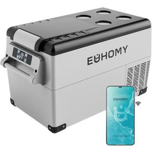 EUHOMY 12 Volt Refrigerator, 38QT(35L) Electric Cooler, 12V Fridge APP Control, 12V Cooler -4℉~68℉, Portable Freezer 12/ 24V DC 100-240V AC for Camping, Travel, Truck, Home