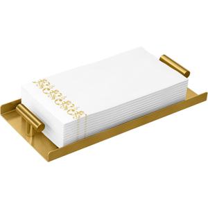 Napkin Holder for Bathroom, Guest Towel Holder Tray for Bathroom, Gold Guest Napkin Holders with T-Handle, Disposable Hand Towel Tray for Guest Room, Table, Kitchen