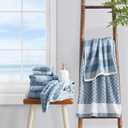 Nautica - Bath Towel Set, Cotton Bath, Hand & Washcloths, Plush, Absorbent & Quick-Dry, Striped Americana Decor, Set of 6, Oak Lake Blue