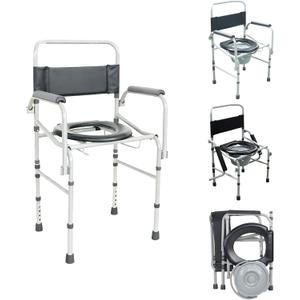 Drop Arm Bedside Commode, Commode Toilet with easy clean Seat and Backrest, 330lbs Capacity, Removable Bucket and Splash Guard, Adjustable Height Portable Toilet for Adults, Black Color