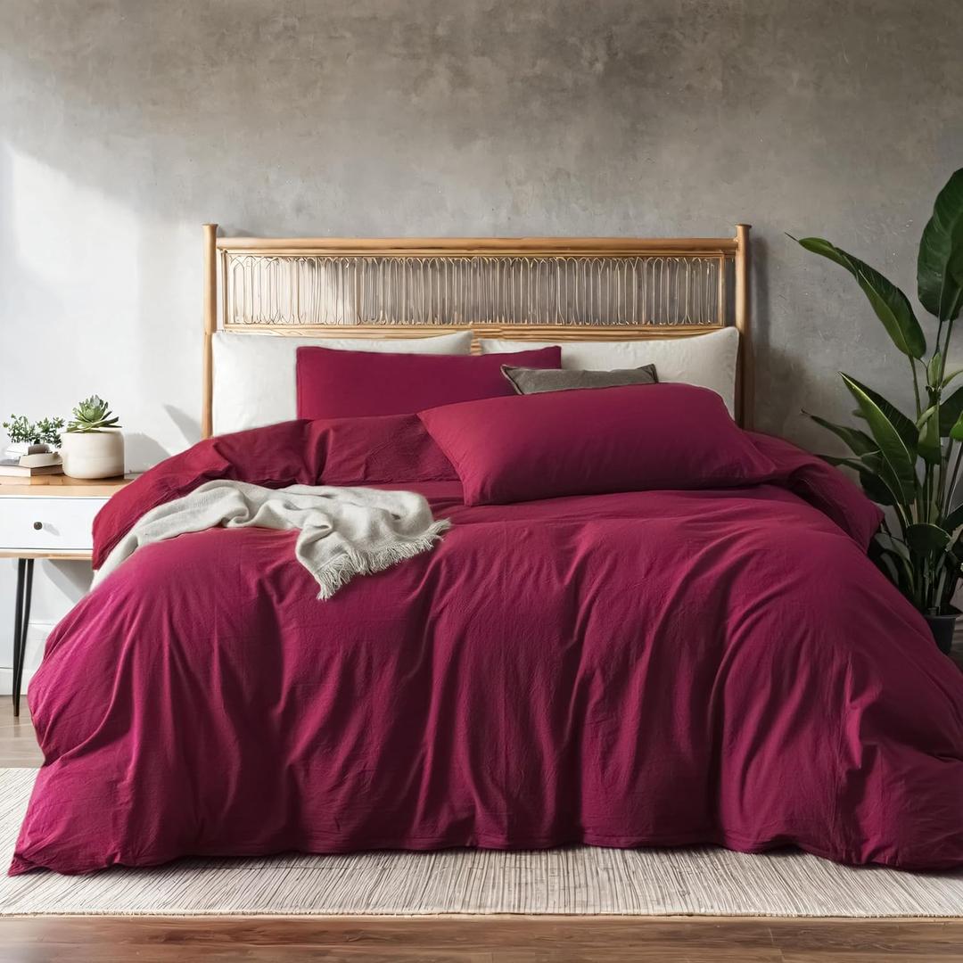 Burgundy Red Duvet Cover King Size - Pre-Washed Bedding - 160 GSM Ultra Soft Duvet Cover Set with 2 Pillow Shams - 3 Pieces(Cover Only, No Insert)