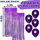 3 x Fringe Backdrop - Purple Foil Fringe Curtains – 2 Pack with 5 Matching Balloons | Party Backdrop & Decorations for Birthday, Mardi Gras, Graduation & Royal Theme (3.3 × 6.6 ft)