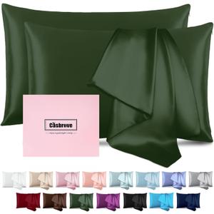Silk Pillow Cases 2 Pack Mulberry Silk Pillow Cases Soft Breathable Both Sided Natural Silk Pillowcase with Zipper Beauty Sleep Silk Pillow Cases for Gift(Queen,Green)