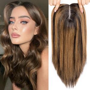Human Hair Topper Highlight Human Hair Pieces 12 Inch 18 * 20 cm Clip in Human Hair Toppers Straight Hair Swiss Lace Base Large Cover for Women with Hair Loss Thinning Hair (12 Inch, FB30#)