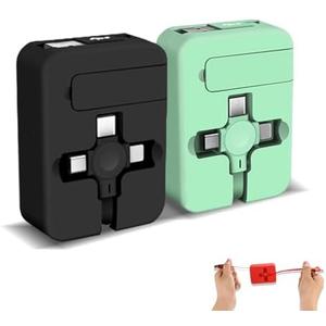 Gartmost 2 Pcs 3 in 1 Retractable Multi Fast Chargers Cable(3.28FT) with USB C/Micro USB/L and Phone Stand, Compatible with iPhone 17/16/15/14/13/12/11/10/9/8/Android/Tablet