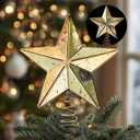Gejoy 9.8 Inch Christmas Tree Topper Antique Mercury Glass Star Miniature Star Treetop Xmas Treetop Ornament for Tree Home Farmhouse Holiday Party Decorations(Gold, Vintage)