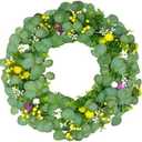 Harmix 24" Green Berry Eucalyptus Leaf Wreath, Artificial Spring And Summer Wreath With Pink Purple Cones And Pomegranate Fruit Decorations Your Front Door And Windows, Suitable For Indoor And Outdoor