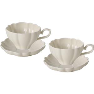 Flower Shaped Ceramic Coffee Cup Teacup with Saucer, Set of 2