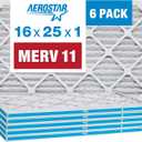 Aerostar 16x25x1 Air Filter MERV 11 (For Allergies, Dust, Lint, Mold, Pet Dander, Smoke & Smog) - Electrostatic MPR 1000 - 1200 & FPR 7 - Pleated HVAC AC Furnace Air Filters - Pack of 6
