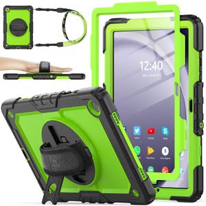 SEYMAC stock Case for Samsung Galaxy Tab A9+ Plus 11'', Full-Body Drop Protection Case with Screen Protector Pencil Holder [360 Rotating Hand Strap] & Stand, Green+Black