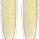 OGGI Champagne Flutes Double Wall Insulated Glass, Ideal for Champagne Cava Prosecco Sparkling Wine Mimosa Bridesmades Bridal Shower, Stays Cool Longer Even Outdoors, Stunning, 6oz/180ml, Set 2 (Clear)
