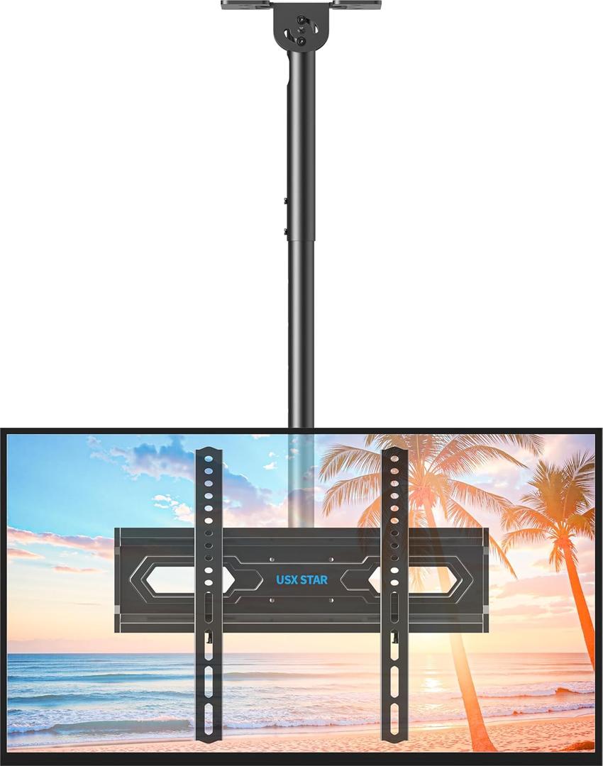 USX STAR Ceiling TV Mount for 26-65 inch TVs, 360 Swivel Full Motion Ceiling Mount TV Bracket, Height Adjustable, Tilt TVs Ceilings Mounts, Supports up to 110 Lbs, Max VESA 400x400mm
