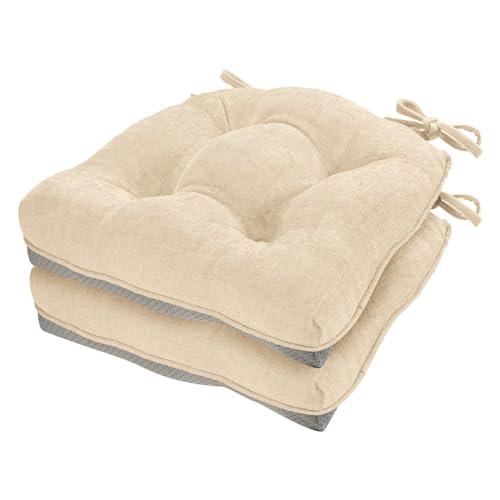 Cozyide Chair Cushions for Dining Chairs, 17" x 17" Non-Slip Kitchen Chair Pads with Adjustable Ties, Indoor Chair Cushions for Dining Room, Ivory (Pack of 2)
